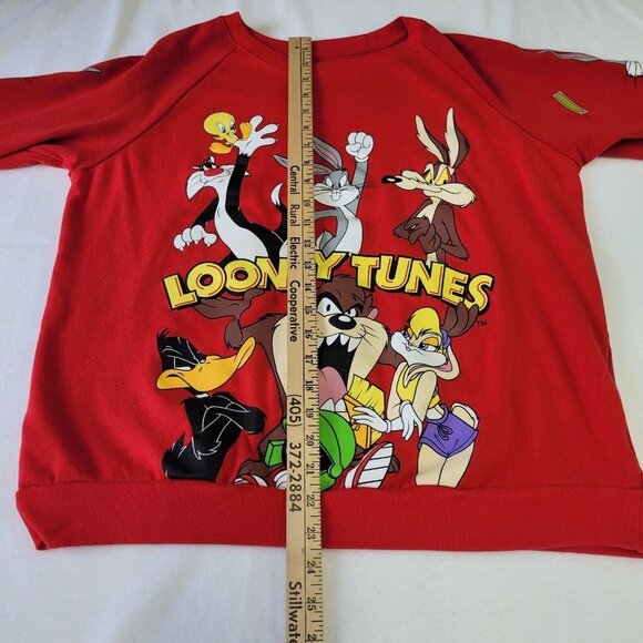 Looney Tunes Youth Large Red Sweatshirt All Characters Sleeve Graphic Crew Neck - Picture 7 of 8